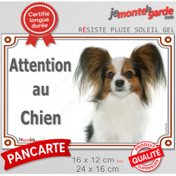 Epagneul Nain Papillon, plaque portail extérieure "Attention au Chien" 2 tailles LUX C