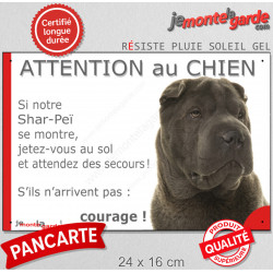 Shar-Peï marron, plaque humour "Attention au Chien, Jetez Vous au Sol" 24 cm