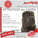 Shar-Peï marron, plaque humour "Attention au Chien, Jetez Vous au Sol" 24 cm