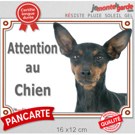 Pinscher noir et feu, plaque portail extérieur "Attention au Chien" 2 tailles LUX D