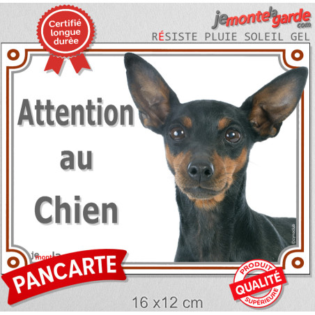Pinscher noir et feu, plaque portail extérieur "Attention au Chien" 2 tailles LUX D