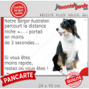 Berger Australien Tricolore, plaque humour "parcourt distance Niche-Portail 3 secondes" 24 cm