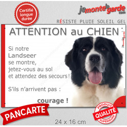Landseer, Panneau humour extérieur "Attention au Chien, jetez-vous au sol et attendez des secours, courage" photo Terre Neuve
