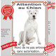 Dogue Argentin assis, Plaque Portail Verticale "Attention au Chien, interdit sans autorisation" panneau affiche photo