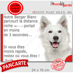 Berger Blanc Suisse, Plaque humour "distance niche-portail 3 secondes" pancarte photo panneau BBS drôle attention chien