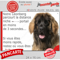 Leonberg fauve masque noir, Plaque Portail humour extérieure "parcourt la distance niche portail moins 3 secondes" photo résiste