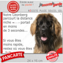 Leonberg, plaque extérieure humour "parcourt distance Niche-Portail 3 secondes" 2 tailles 3SEC D