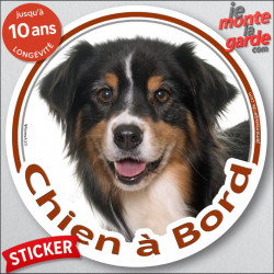 Berger Australien Tricolore, sticker voiture rond "Chien à Bord" 14 cm