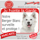 Berger Blanc Suisse Tête, Plaque portail Rouge "Je Monte la Garde, surveille protège" photo panneau attention au chien