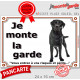 Labrador Noir entier, plaque portail "je Monte la Garde, risques et périls" pancarte attention au chien photo extérieur