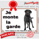 Labrador Noir entier, plaque portail "je Monte la Garde, risques et périls" pancarte attention au chien photo extérieur