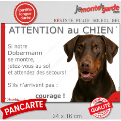 Dobermann marron, plaque portail humour "Attention au Chien, Jetez Vous au Sol" 24 cm JET