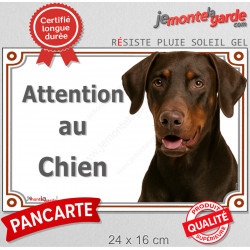 Dobermann marron, plaque portail extérieure "Attention au Chien" 24 cm