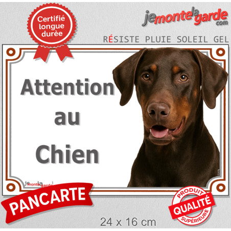 Dobermann marron, plaque portail extérieure "Attention au Chien" 24 cm Dobermann marron, plaque portail extérieure "Attention au Chien" 24 cm