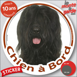 Briard, Berger de Brie noir Tête, sticker autocollant rond "Chien à Bord" Disque adhésif vitre voiture, chien auto photo