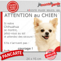 Chihuahua blanc poils longs, plaque humour "Attention au Chien, Jetez Vous au Sol, courage" 24 cm JET