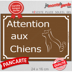 "Attention aux Chiens" Plaque de Rue pluriel marron chocolat panneau affiche pancarte portail couleur plusieurs chiens brun