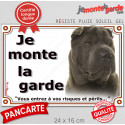 Shar-Peï brun, plaque portail "Je Monte la Garde, risques périls" 24 cm LUX