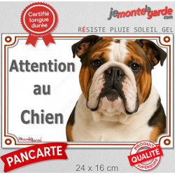 Bulldog Anglais tricolore, plaque portail extérieure "Attention au Chien" pancarte panneau photo