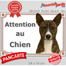 Basenji bringé, plaque portail extérieure "Attention au Chien" 24 cm LUX