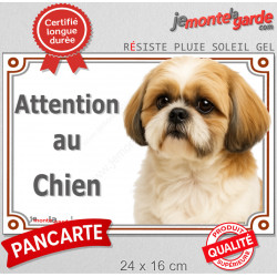 Shih-Tzu or gold et blanc Tête, plaque portail "Attention au Chien" pancarte panneau photo affiche shitsu fauve