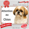 Shih-Tzu or gold et blanc, plaque portail extérieure "Attention au Chien" 24 cm LUX
