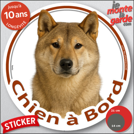 Shiba Inu sésame rouge, sticker autocollant rond "Chien à Bord" Disque adhésif vitre voiture photo, résiste pluie soleil gel, id