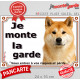 Akita Inu Japonais fauve rouge, plaque portail extérieur "Je Monte la Garde, risques et périls" pancarte attention chien