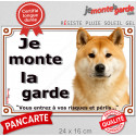 Akita Inu rouge, plaque extérieure "Je Monte la Garde, risques périls" 2 tailles D
