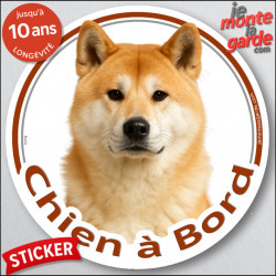Akita Inu fauve rouge et blanc Tête, sticker voiture rond "Chien à Bord" disque autocollant photo auto, adhésif vitre orange