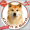 Akita Inu fauve rouge, sticker voiture rond "Chien à Bord" 14 cm
