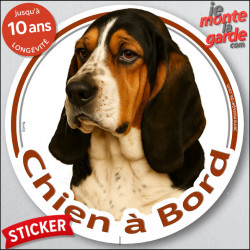 Basset Hound tricolore Tête, sticker rond "Chien à Bord" Disque photo autocollant Hund voiture