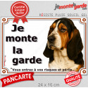 Basset Hound tricolore, plaque portail "Je Monte la Garde, risques périls" 24 cm LUX