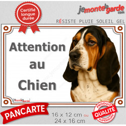 Basset Hound tricolore, plaque portail "Attention au Chien" pancarte panneau photo Basset Hund 3 couleurs