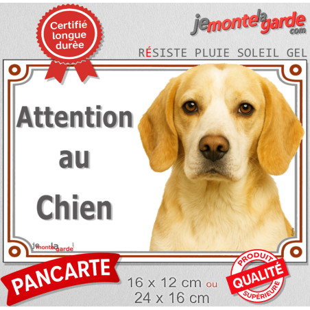 Beagle lemon, plaque portail photo "Attention au Chien" résiste pluie soleil gel, idée cadeau, 3 tailles LUX D
