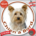 Yorkshire Terrier, sticker voiture rond "Chien à Bord" 2 tailles D