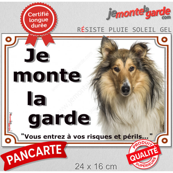 Colley Fauve tête, plaque portail "Je Monte la Garde, risques et périls" pancarte panneau photo attention au chien