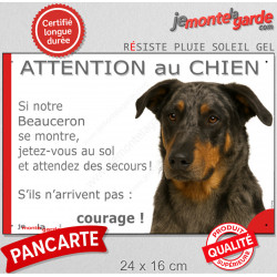 Beauceron Arlequin Tête, plaque portail humour "Attention au Chien, Jetez Vous au Sol" Berger Beauce bleu merle pancarte photo