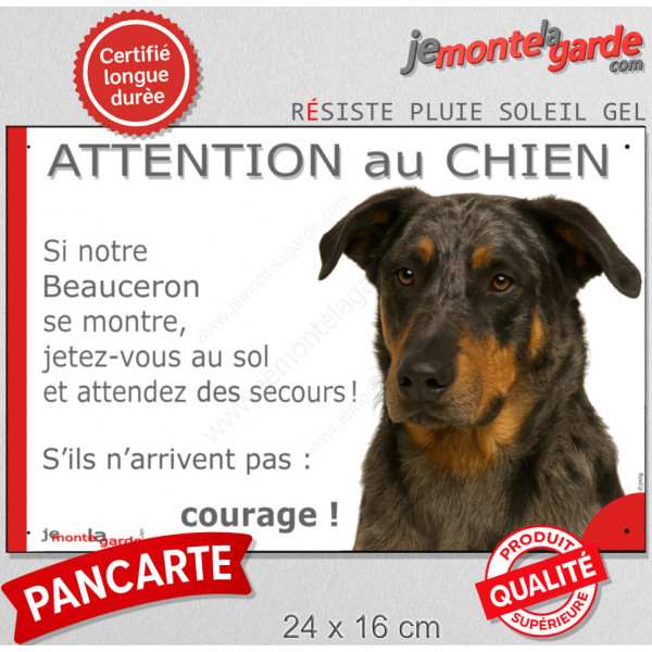 Beauceron Arlequin Tête, plaque portail humour "Attention au Chien, Jetez Vous au Sol" Berger Beauce bleu merle pancarte photo
