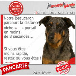Beauceron Arlequin, Plaque Portail extérieur "distance niche-portail 3 secondes" photo berger Beauce Harlequin bleu merle 
