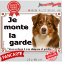 Berger Americain Miniature, plaque portail "Je Monte la Garde, risques périls" 24 cm LUX