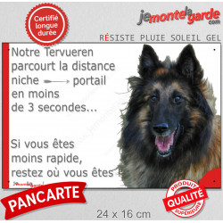 Berger Belge Tervueren, plaque humour "distance Niche-Portail moins 3 secondes" pancarte drôle photo Attention au Chien