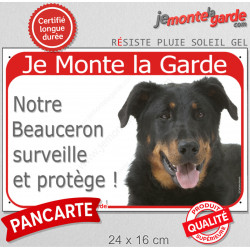 Beauceron noir et feu, Plaque Portail Extérieure "Je Monte la Garde, surveille protège" photo Berger de Beauce attention chien