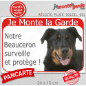 Beauceron noir et feu, plaque extérieure rouge "Je Monte la Garde, surveille protège" 24 cm