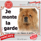Chow-Chow fauve orange Tête, plaque portail extérieure "Je Monte la Garde, risques et périls" pancarte photo attention au chien