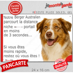 Berger Australien Rouge Merle, plaque humour "distance Niche - Portail en moins de 3 secondes" pancarte drôle photo Aussie