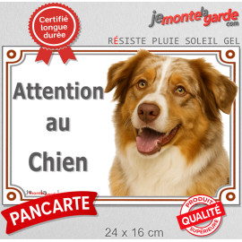 Berger Australien rouge merle, plaque portail extérieure "Attention au Chien" pancarte panneau photo aussie