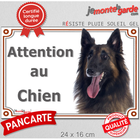 Berger Belge Tervueren noir et feu charbonné, plaque portail "Attention au Chien" photo, résiste pluie soleil gel, idée cadeau
