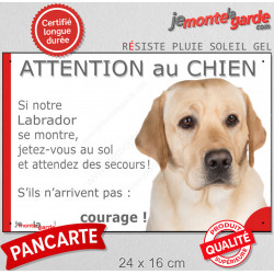 Labrador jaune sable, plaque extérieure humour "Attention au Chien, Jetez Vous au Sol, attendez secours courage" drôle photo