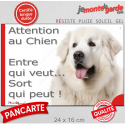 Plaque portail humour Montagne des Pyrénées tout blanc "Attention au Chien, Entre qui veut, sort qui peut" photo patou drôle